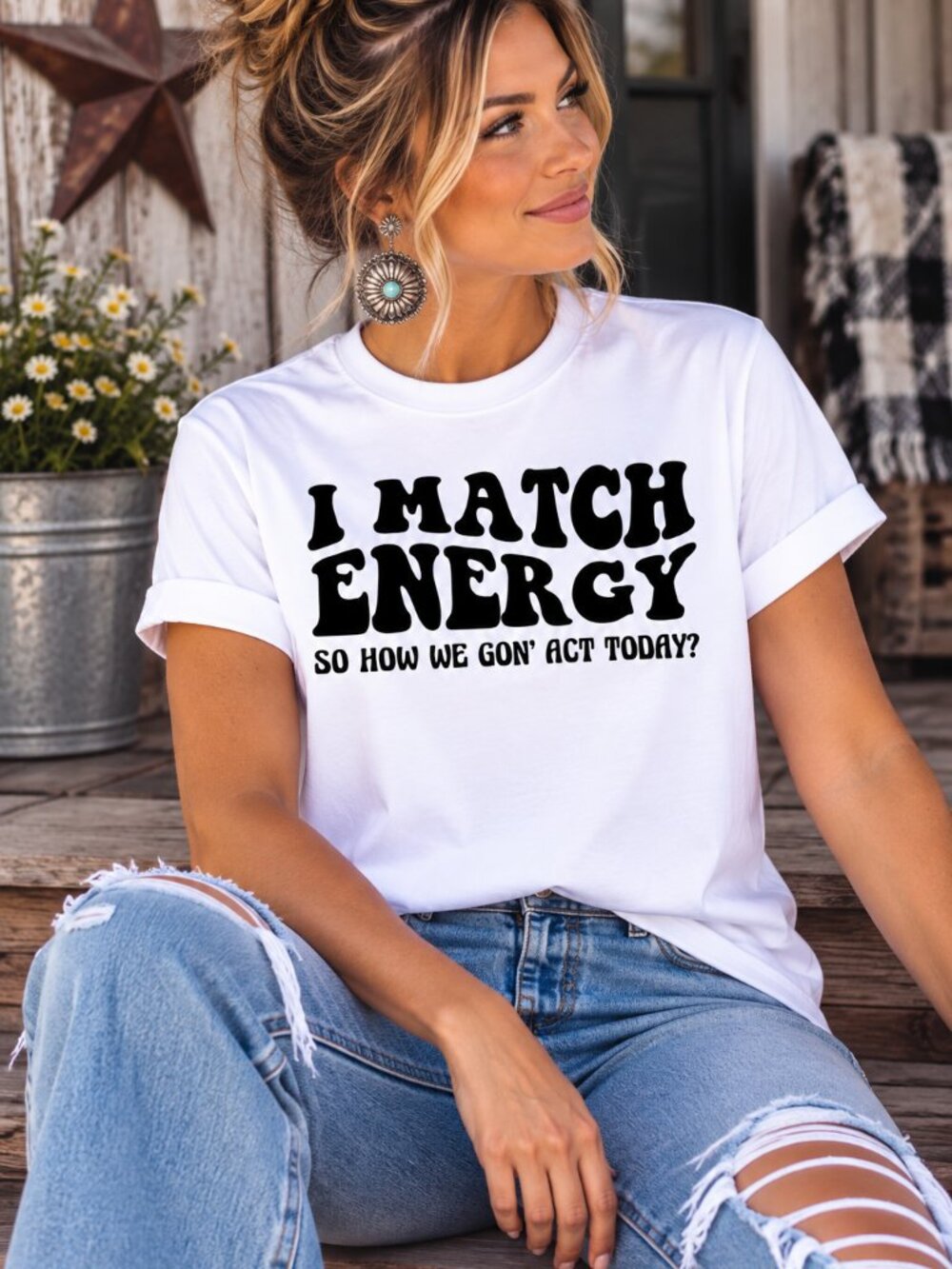I Match Energy Funny Graphic T Shirt Trendy Boutique Style Tee Womens White